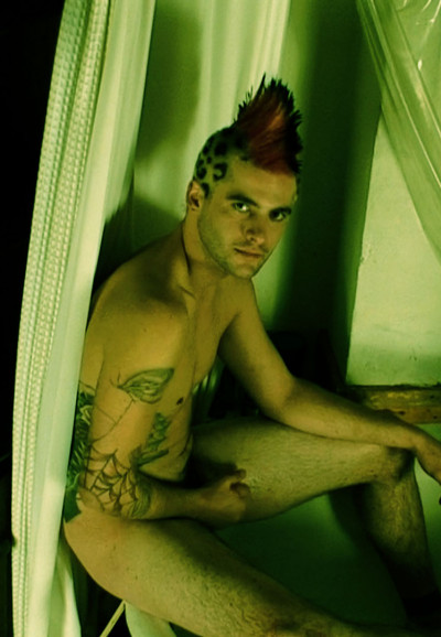 Smoking Punk With Tats & Mohawk Beats Off in the Bathtub
