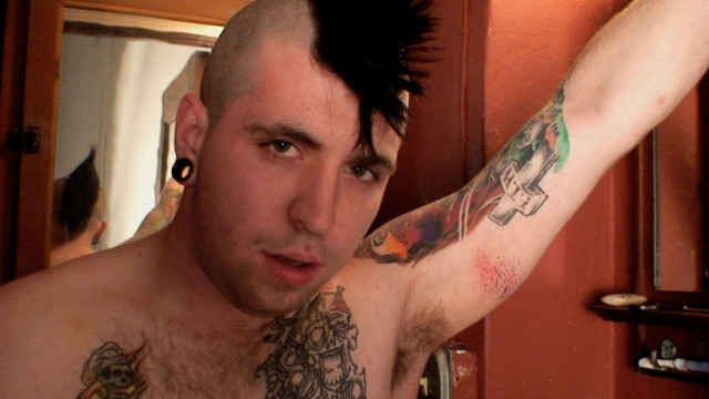 Tattooed Smoking Squatter Punk With Mohawk Pounds His Meat in the Bathroom